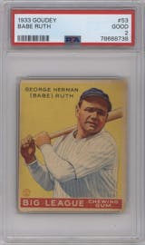 Babe Ruth from the 1933 Goudey set graded by PSA and given an overall grade of 2.