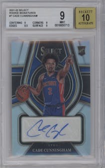 Cade Cunningham from the 2021-22 Panini Select set graded by Beckett and given an overall grade of 9.