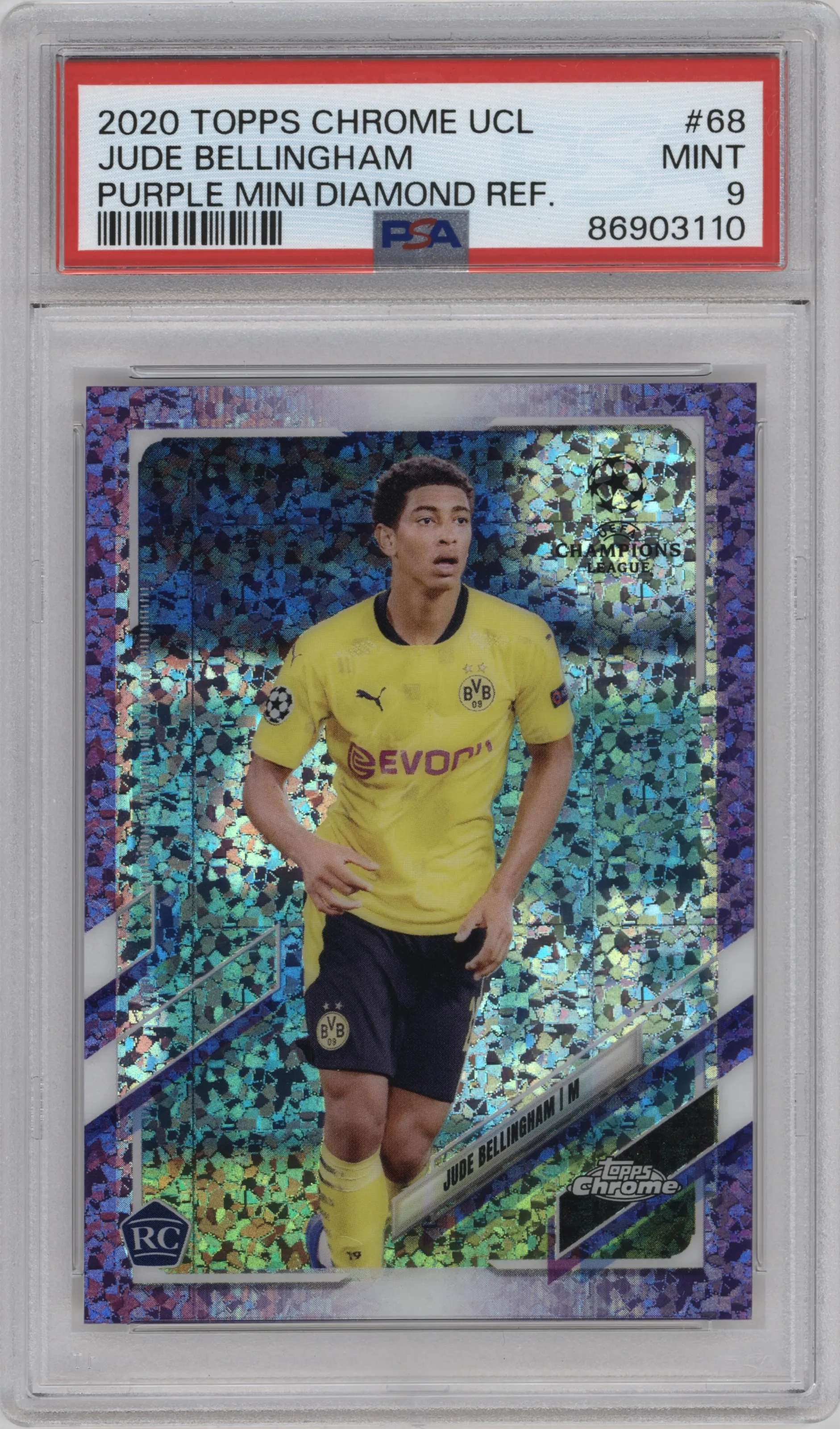 2020 Topps Chrome UEFA Champions League Jude Bellingham Purple Mini-Diamond Refractor #68 PSA 9