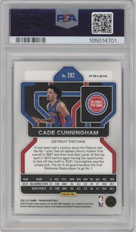 Cade Cunningham from the 2021-22 Panini Prizm  set featuring a Silver Prizm parallel graded by PSA and given an overall grade of 10.