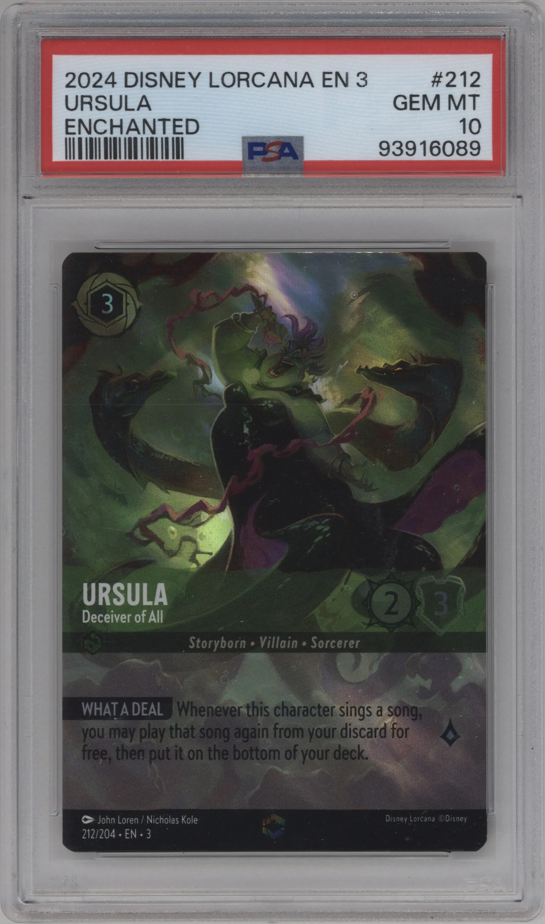 2024 Disney Lorcana Into the Inklands Ursula Enchanted #212 PSA 10