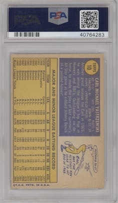 Carl Yastrzemski from the 1970 Topps set graded by PSA and given an overall grade of 8.