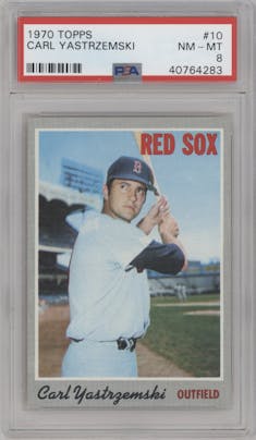 Carl Yastrzemski from the 1970 Topps set graded by PSA and given an overall grade of 8.