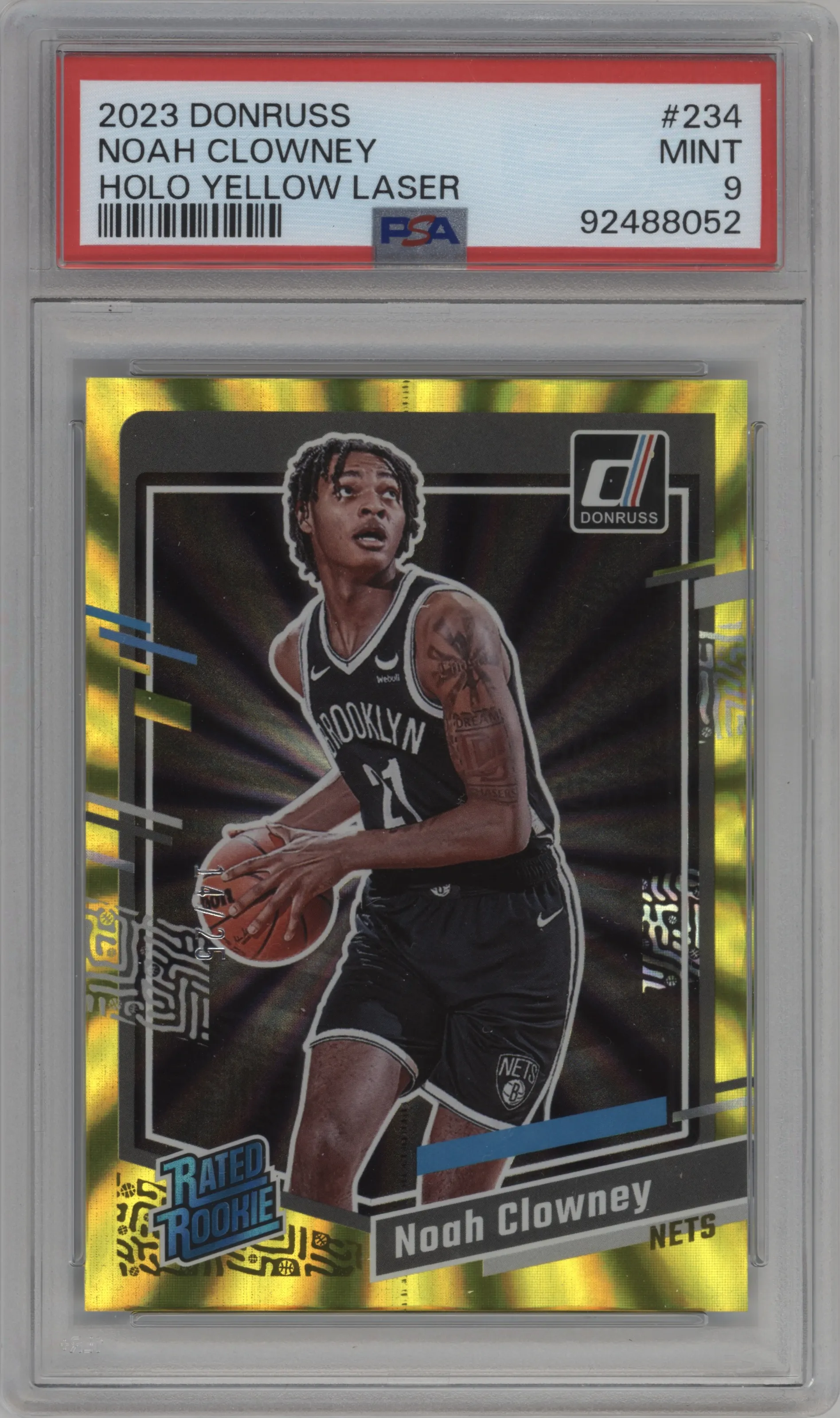 2023 Panini Donruss Rated Rookie Noah Clowney Yellow Holo Laser PSA 9