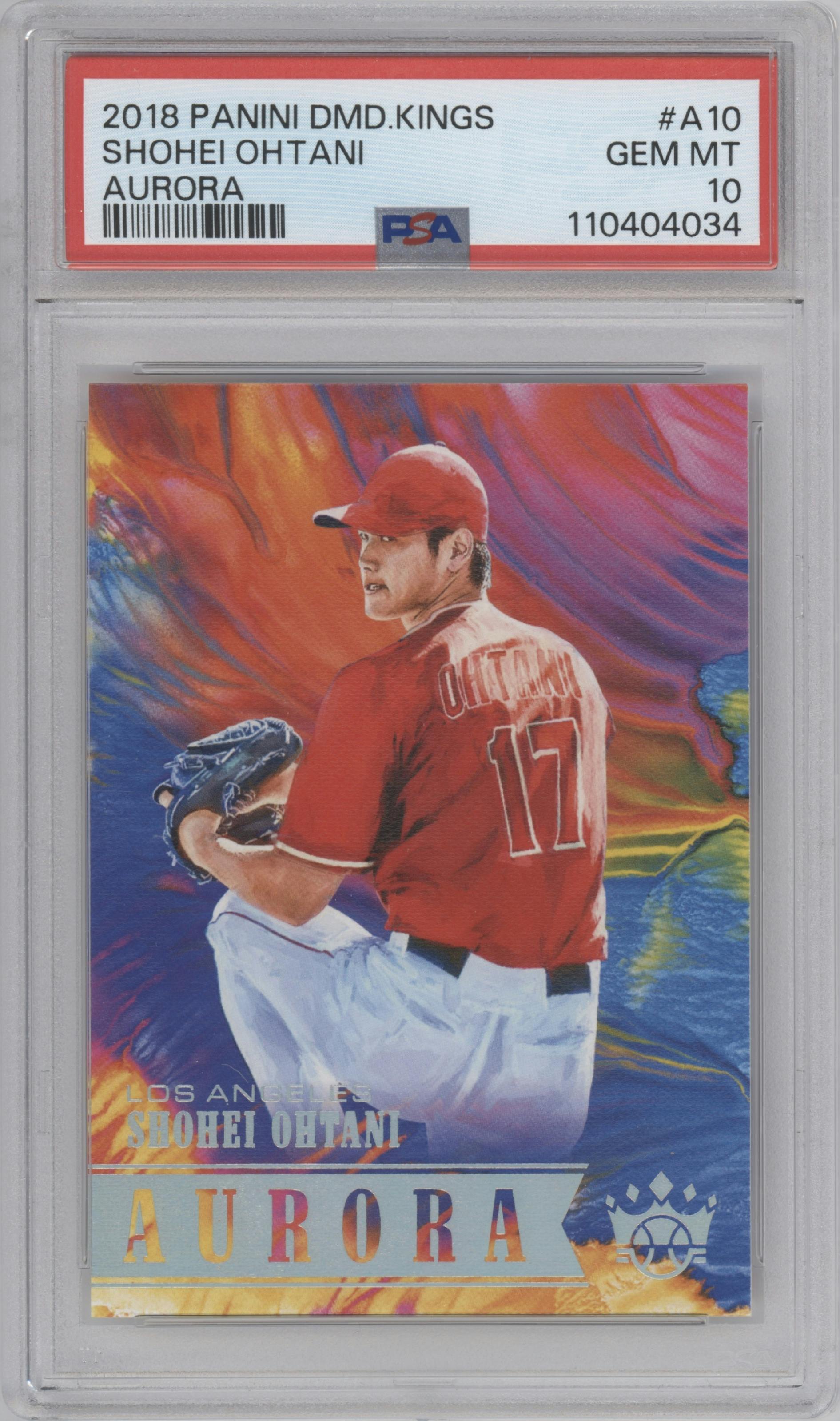 Shohei Ohtani from the 2018 Panini Diamond Kings set graded by PSA and given an overall grade of 10.