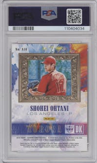 Shohei Ohtani from the 2018 Panini Diamond Kings set graded by PSA and given an overall grade of 10.