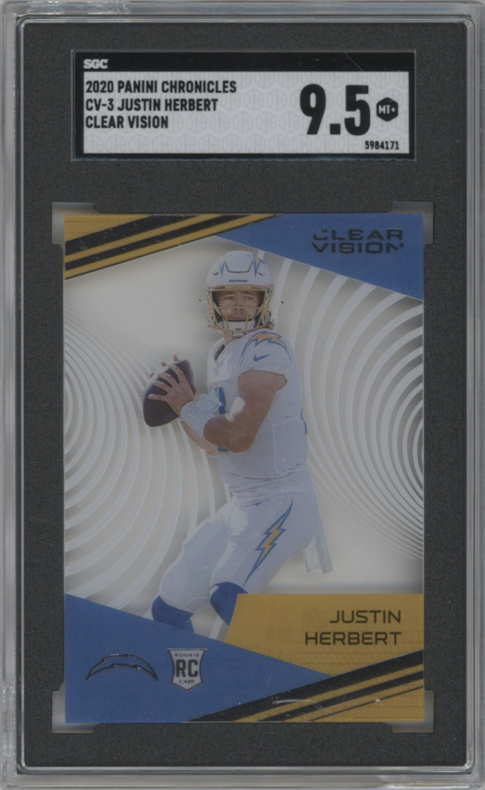 Justin Herbert from the 2020 Panini Chronicles set graded by SGC and given an overall grade of 9.5.