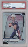 Drake Maye from the 2024 Panini Prizm set featuring a Silver Prizm parallel graded by PSA and given an overall grade of 9.