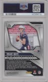Drake Maye from the 2024 Panini Prizm set featuring a Silver Prizm parallel graded by PSA and given an overall grade of 9.