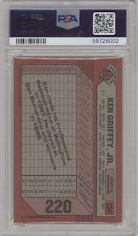 Ken Griffey Jr. from the 1989 Bowman set graded by PSA and given an overall grade of 9.