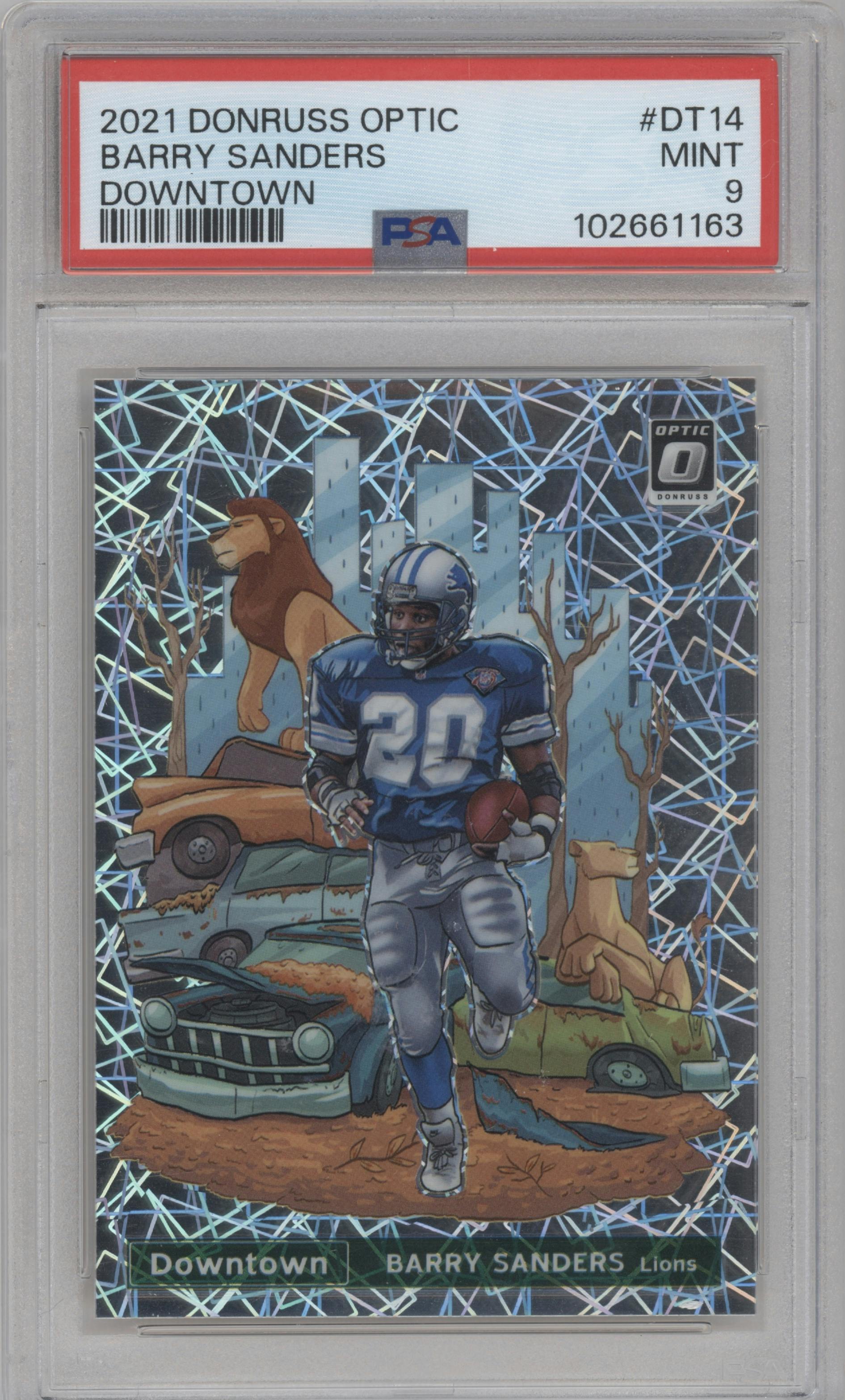 Barry Sanders  from the 2021 Panini Donruss Optic set graded by PSA and given an overall grade of 9.