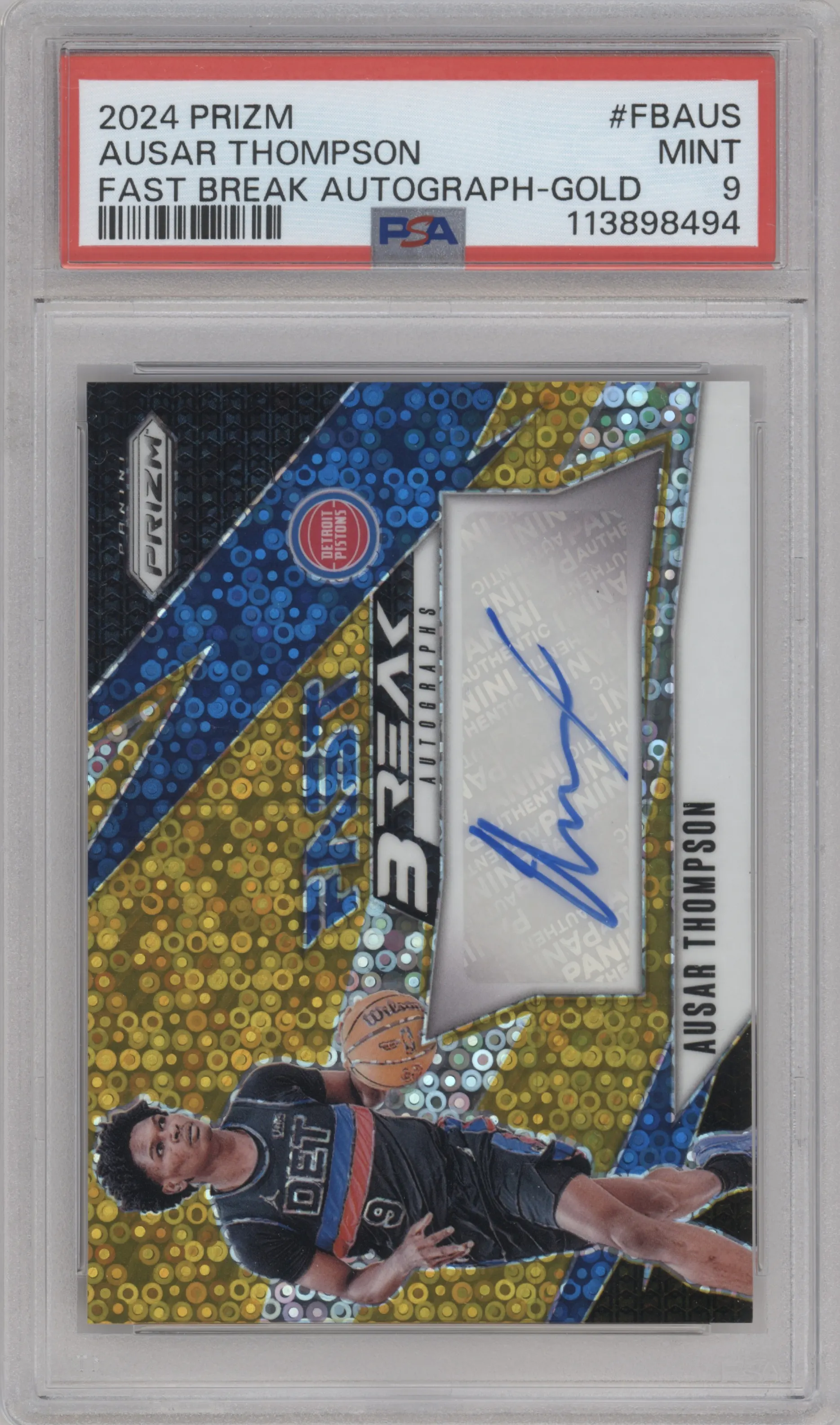 2024 Panini Prizm Fast Break Auto Ausar Thompson Gold PSA 9