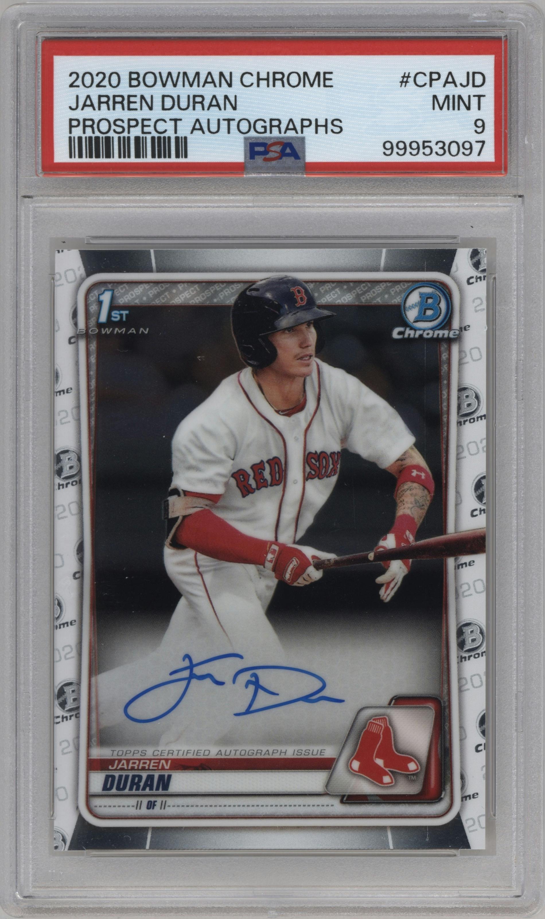 Jarren Duran from the 2020 Bowman set graded by PSA and given an overall grade of 9.