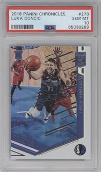 Luka Doncic from the 2018-19 Panini Chronicles set graded by PSA and given an overall grade of 10.
