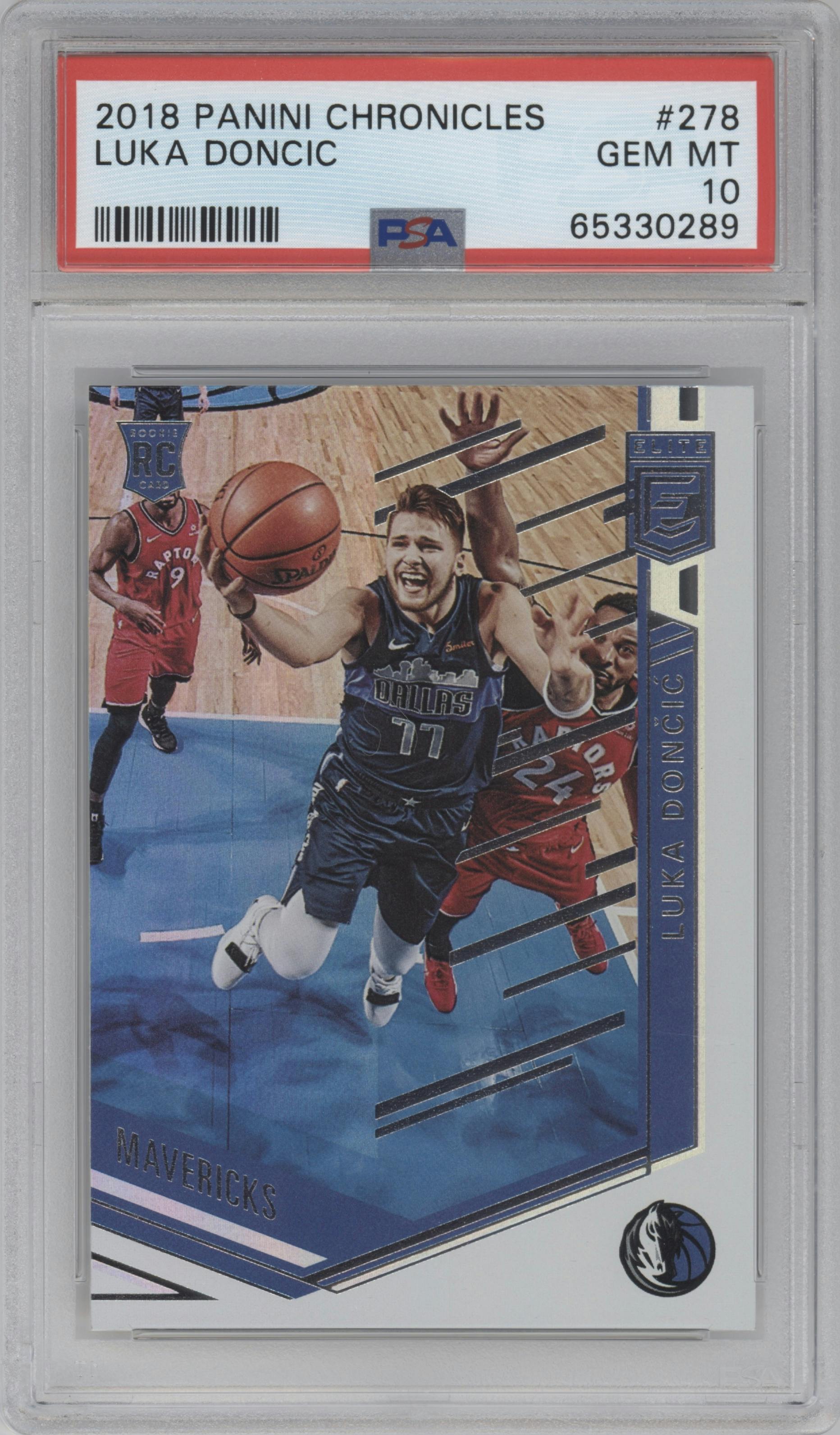 Luka Doncic from the 2018-19 Panini Chronicles set graded by PSA and given an overall grade of 10.