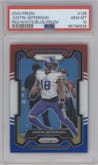 Justin Jefferson from the 2023 Panini Prizm set featuring a Red/White/Blue parallel graded by PSA and given an overall grade of 10.