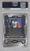 Justin Jefferson from the 2023 Panini Prizm set featuring a Red/White/Blue parallel graded by PSA and given an overall grade of 10.