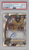 Luther Burden III from the 2024 Bowman University Chrome set featuring a Stealth Refractor parallel graded by PSA and given an overall grade of 10.