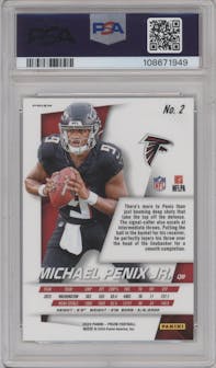Michael Penix Jr. from the 2024 Panini Prizm set graded by PSA and given an overall grade of 10.