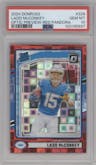 Ladd McConkey from the 2024 Donruss set featuring a Red Pandora parallel graded by PSA and given an overall grade of 10.