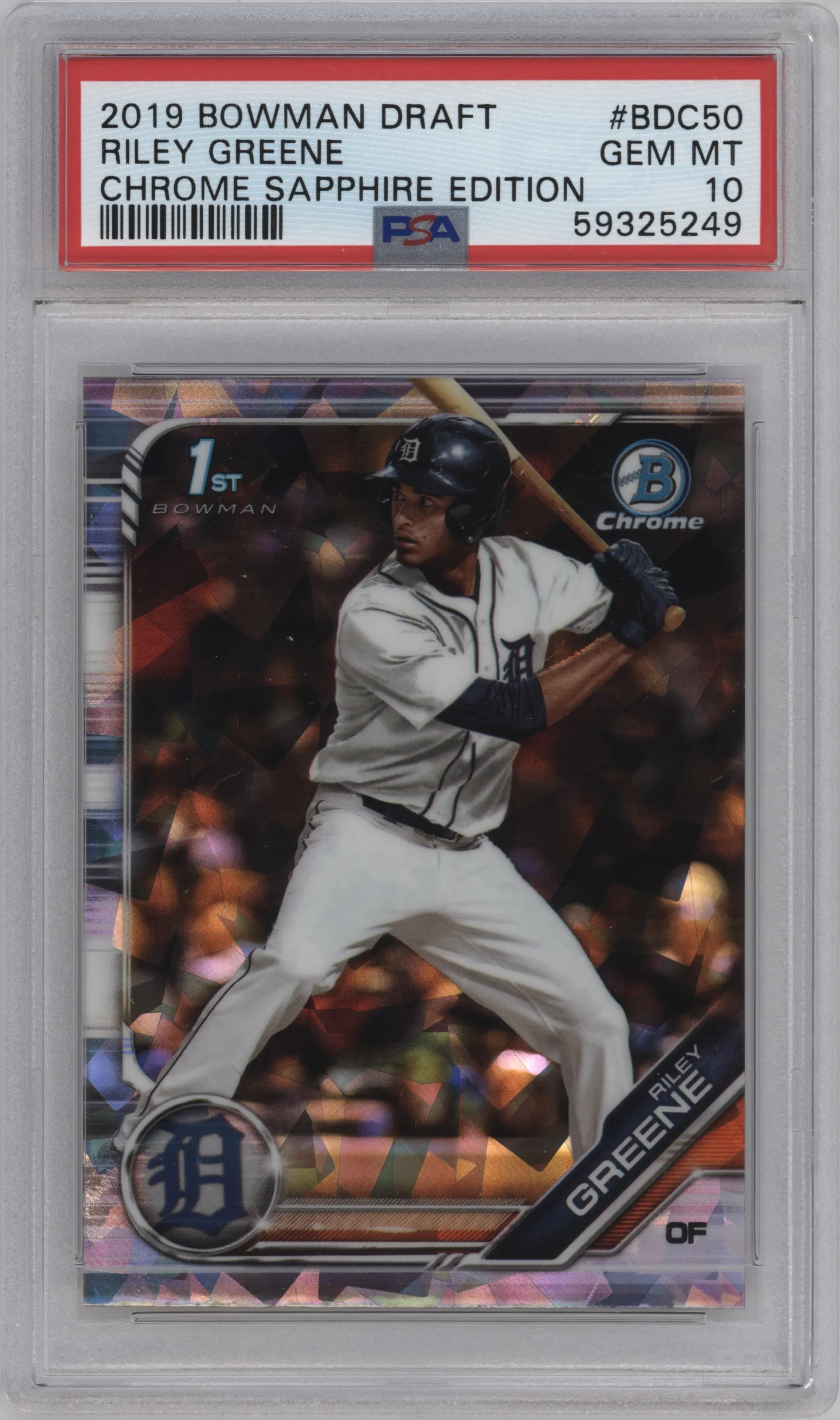 2019 Bowman Draft Sapphire Edition Chrome Riley Greene PSA 10