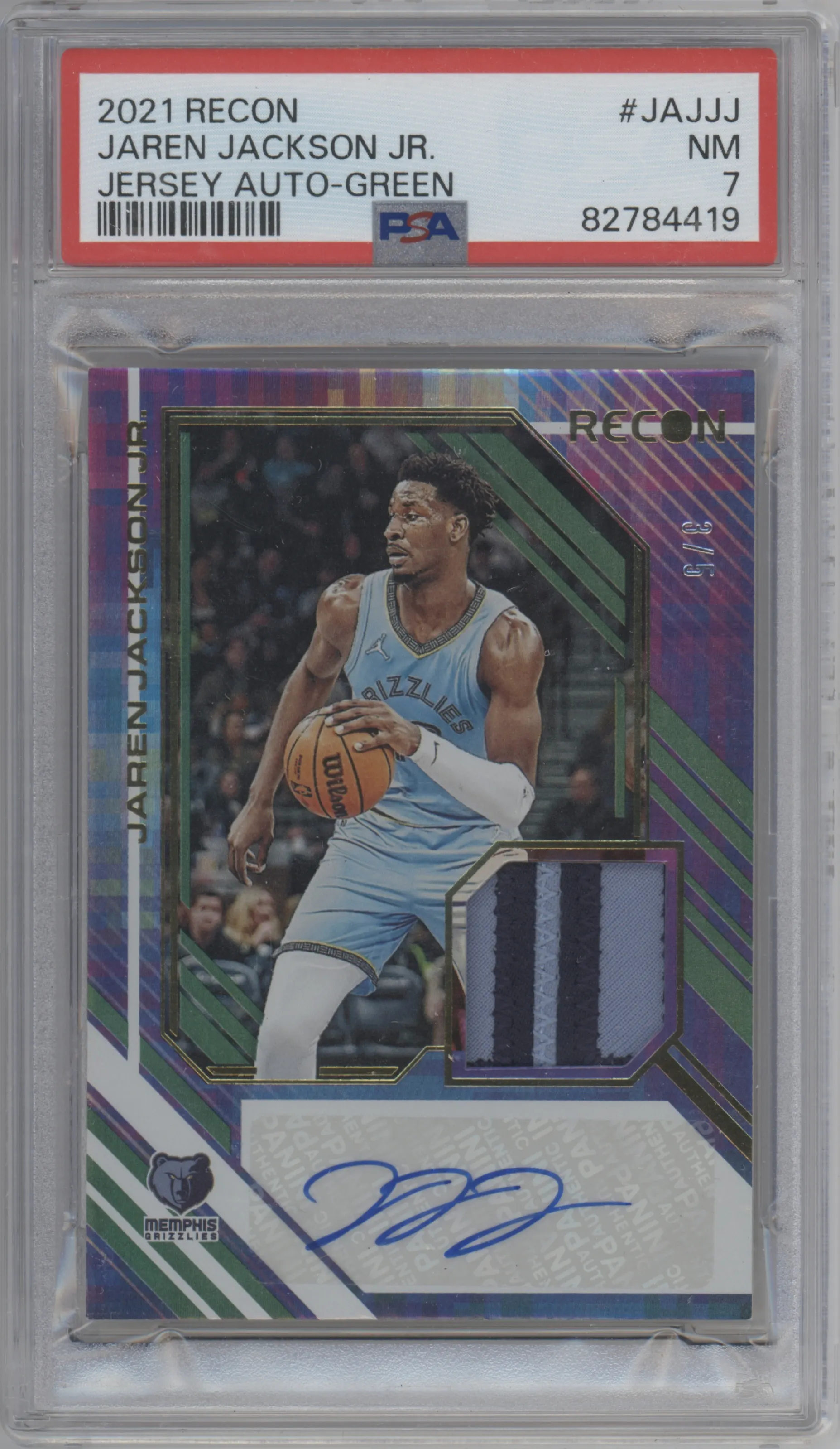 2021 Panini Recon Jersey Auto Jaren Jackson Jr. Green PSA 7