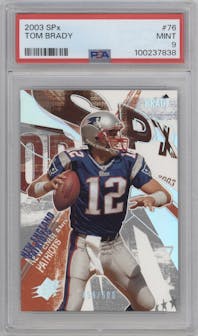 Tom Brady from the 2003 SPx set graded by PSA and given an overall grade of 9.