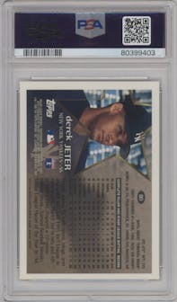 Derek Jeter from the 1996 Topps Chrome set graded by PSA and given an overall grade of 8.