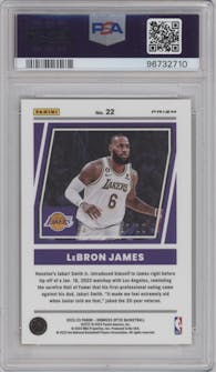 LeBron James from the 2022-23 Panini Donruss Optic  set featuring a Gold parallel graded by PSA and given an overall grade of 10.