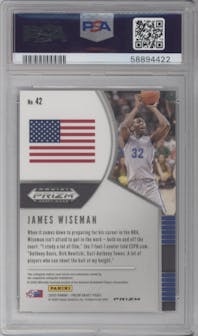 James Wiseman from the 2020-21 Panini Prizm Draft Picks set featuring a Purple Wave parallel graded by PSA and given an overall grade of 10.