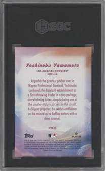 Yoshinobu Yamamoto from the 2024 Topps Update set graded by SGC and given an overall grade of 10.