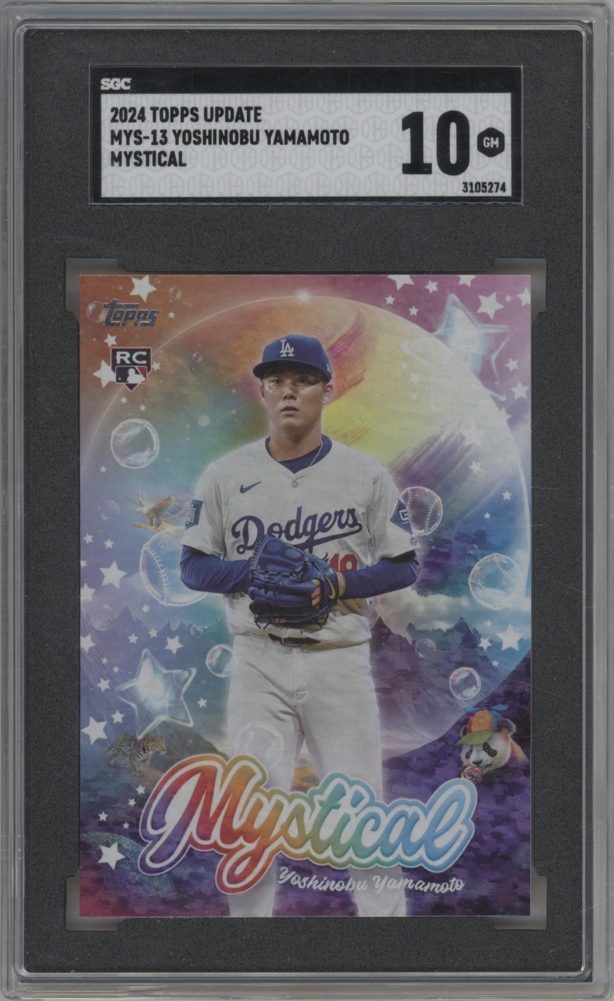 Yoshinobu Yamamoto from the 2024 Topps Update set graded by SGC and given an overall grade of 10.