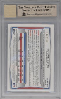 Mookie Betts from the 2014 Bowman set featuring a Blue Refractor parallel graded by Beckett and given an overall grade of 9.5.