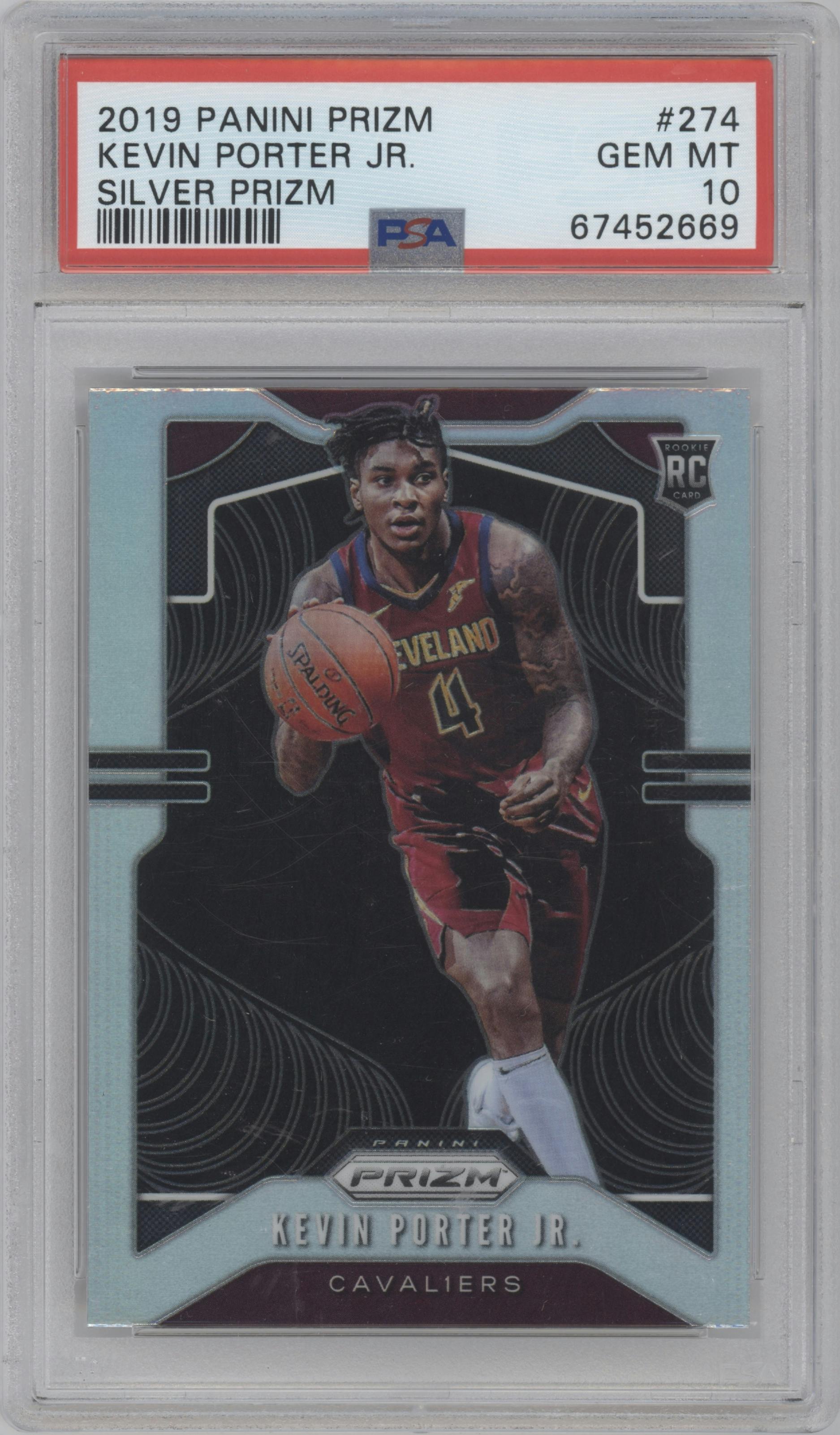 Kevin Porter Jr. from the 2019-20 Panini Prizm set featuring a Silver Prizm parallel graded by PSA and given an overall grade of 10.