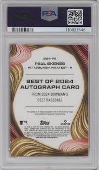 Paul Skenes from the 2024 Bowman's Best set featuring a Gold Mini-Diamond Refractor parallel graded by PSA and given an overall grade of 9.