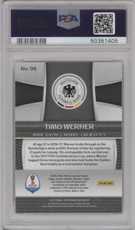 Timo Werner from the 2018 Panini Prizm World Cup set graded by PSA and given an overall grade of 9.