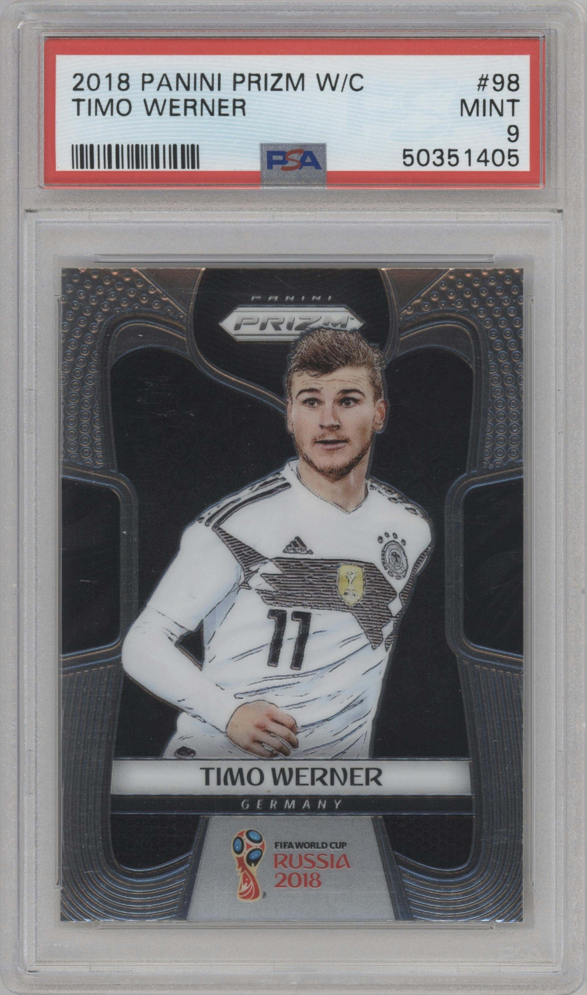 Timo Werner from the 2018 Panini Prizm World Cup set graded by PSA and given an overall grade of 9.