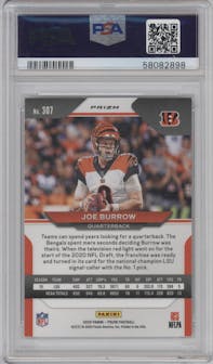 Joe Burrow from the 2020 Panini Prizm set featuring a Silver Prizm parallel graded by PSA and given an overall grade of 10.