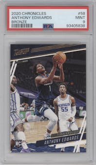 Anthony Edwards from the 2020-21 Panini Chronicles set featuring a Bronze parallel graded by PSA and given an overall grade of 9.