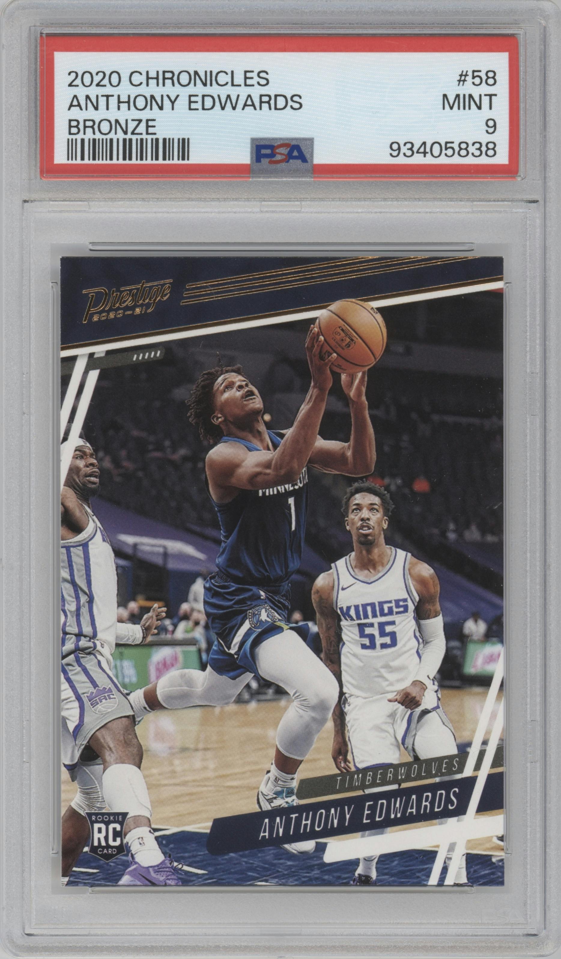Anthony Edwards from the 2020-21 Panini Chronicles set featuring a Bronze parallel graded by PSA and given an overall grade of 9.