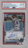 Breidy Encarnacion from the 2021 Bowman set featuring a Red Refractor parallel graded by PSA and given an overall grade of 10.