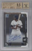 Trent Clark from the 2015 Bowman Draft set graded by Beckett and given an overall grade of 9.5.