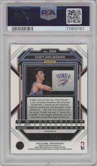 Chet Holmgren from the 2022-23 Panini Prizm  set featuring a Ruby Wave parallel graded by PSA and given an overall grade of 10.