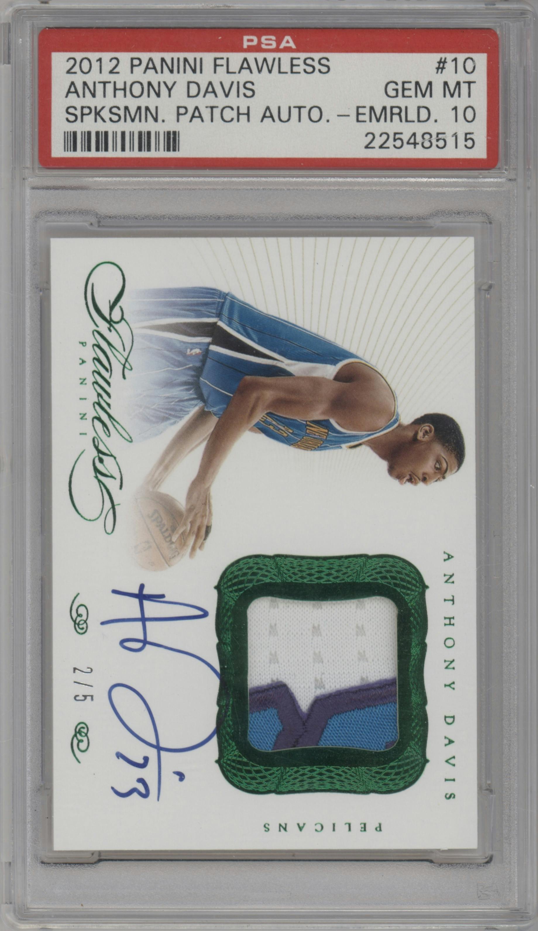 Anthony Davis from the 2012-13 Panini Flawless set featuring a Emerald  parallel graded by PSA and given an overall grade of 10.