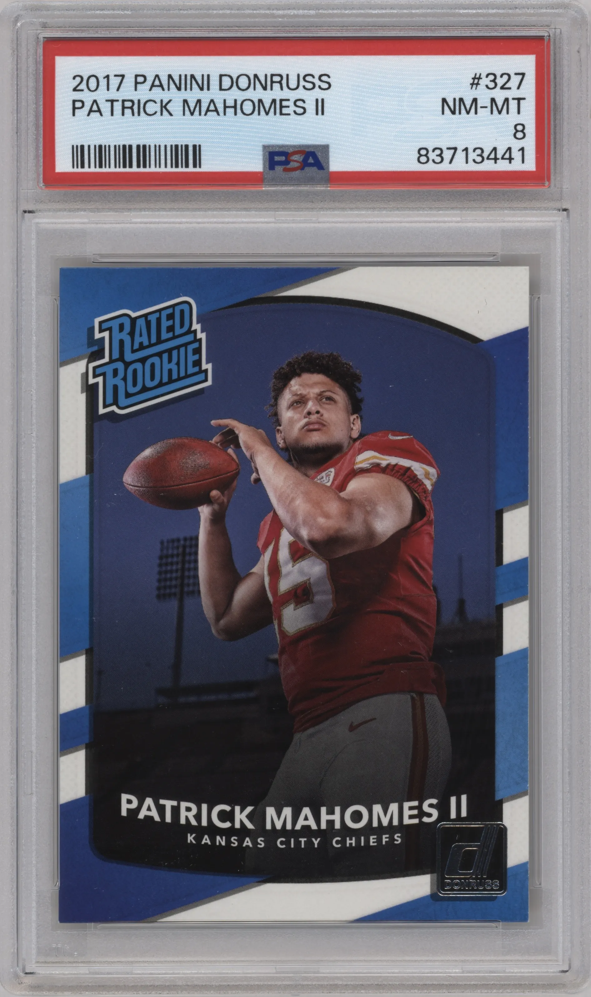 2017 Panini Donruss Rated Rookie Patrick Mahomes II #327 PSA 8