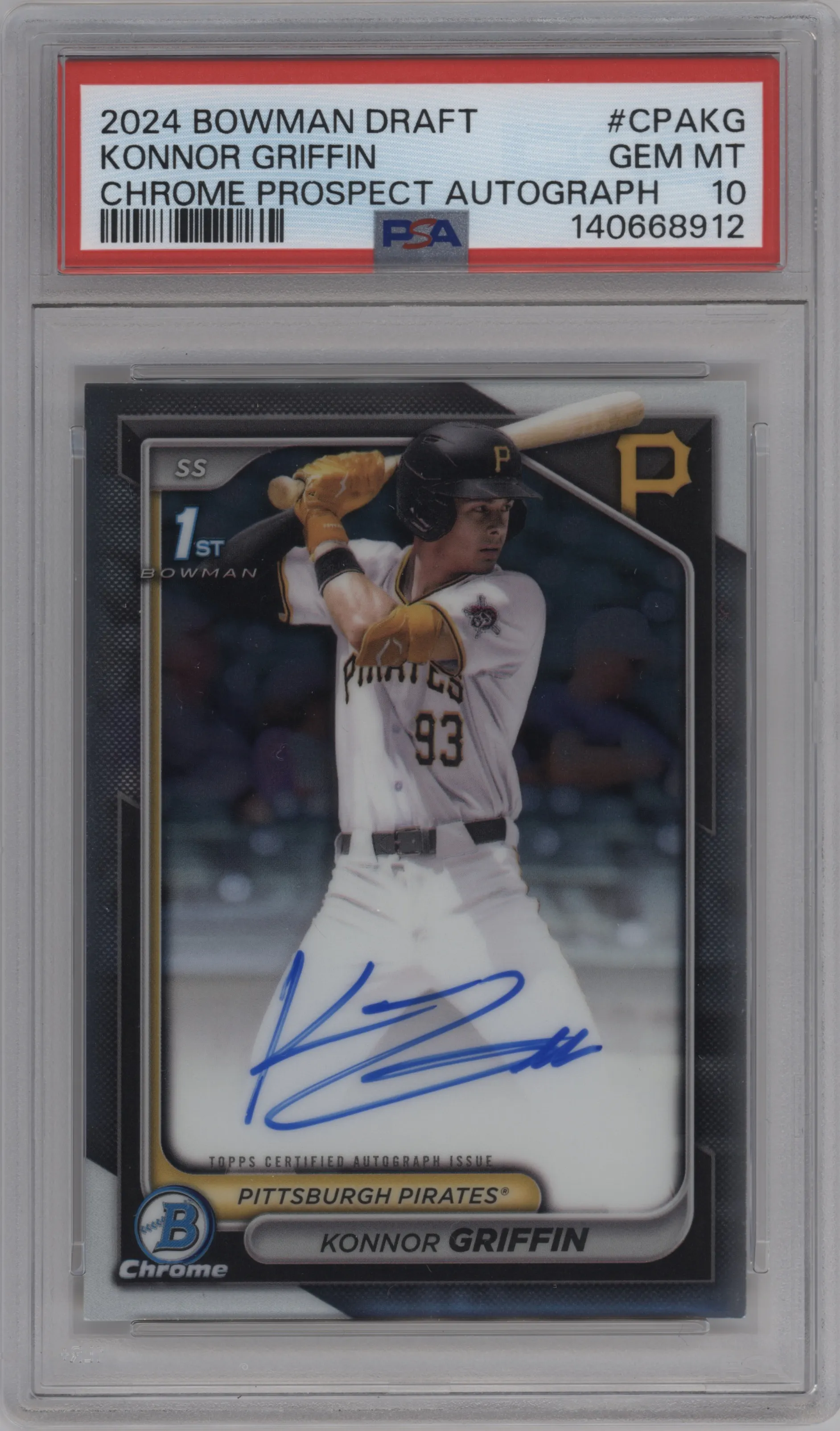 Konnor Griffin from the 2024 Bowman Draft set graded by PSA and given an overall grade of 10.
