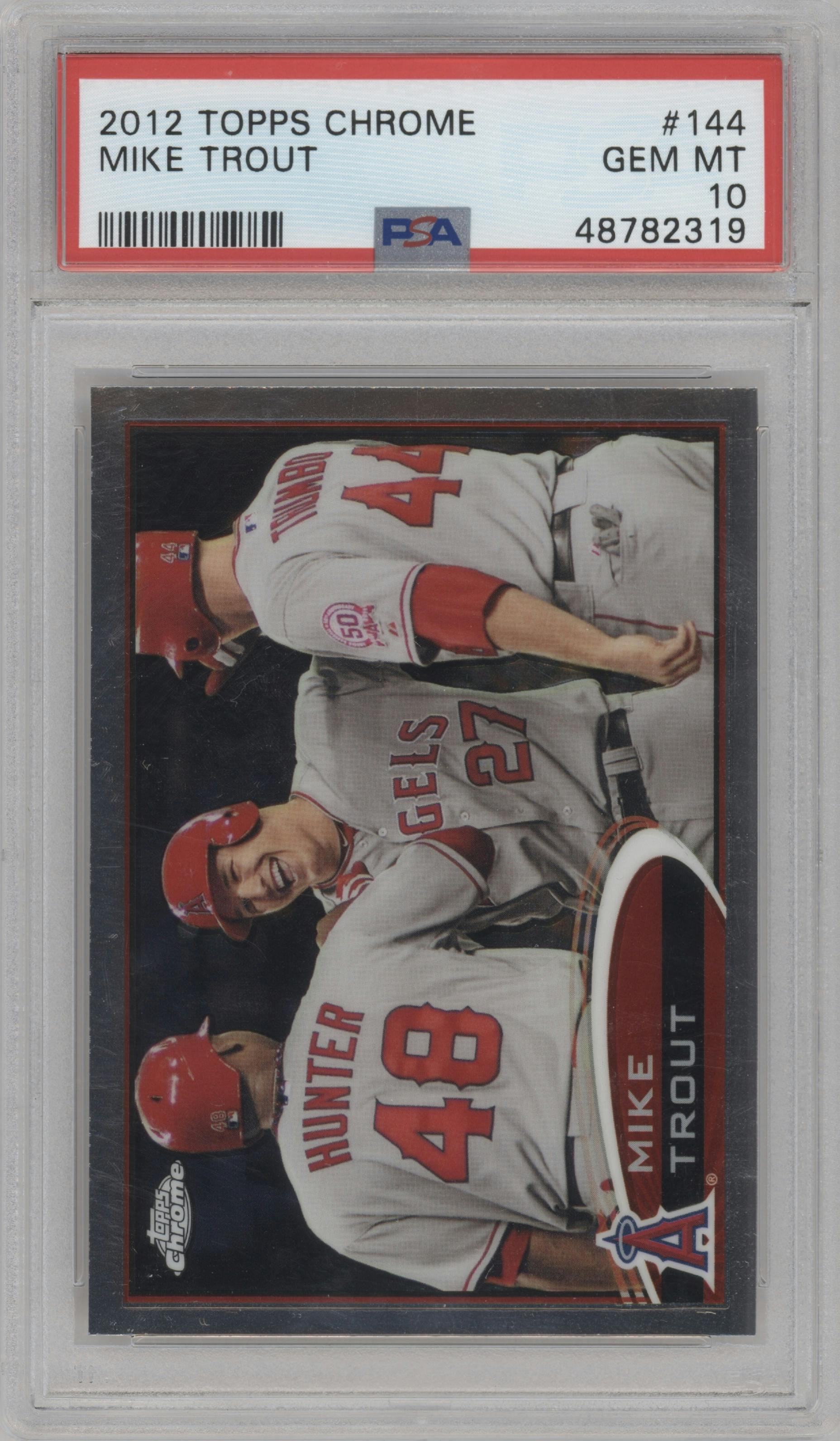 Mike Trout from the 2012 Topps Chrome set graded by PSA and given an overall grade of 10.
