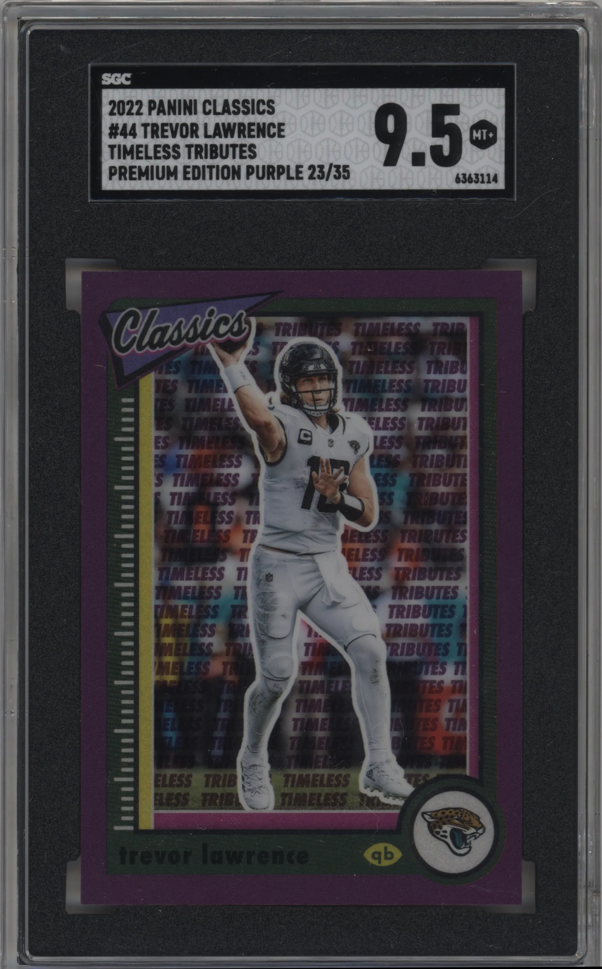 2022 Panini Classics Trevor Lawrence Premium Edition Timeless Tributes Purple #44 SGC 9.5