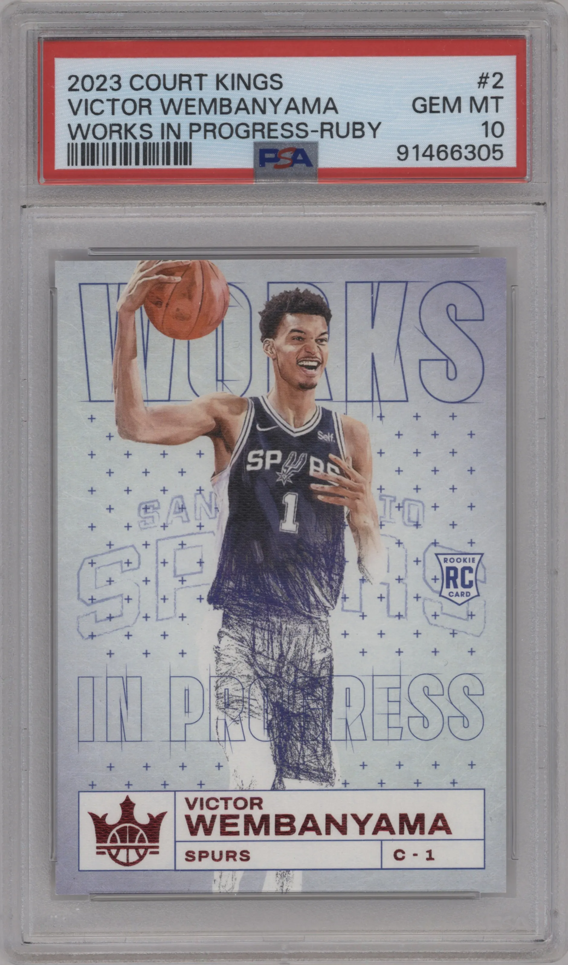 2023 Panini Court Kings Works in Progress Victor Wembanyama Ruby #2 PSA 10