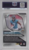 Brian Thomas Jr. from the 2024 Panini Prizm set featuring a Lazer Prizm parallel graded by PSA and given an overall grade of 9.